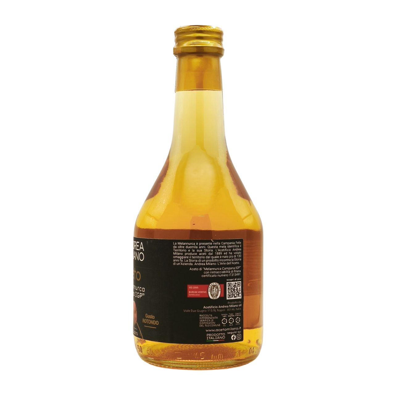 Vinaigre de pomme Annurca de Campanie IGP Andrea Milano - étiquette et caractéristiques