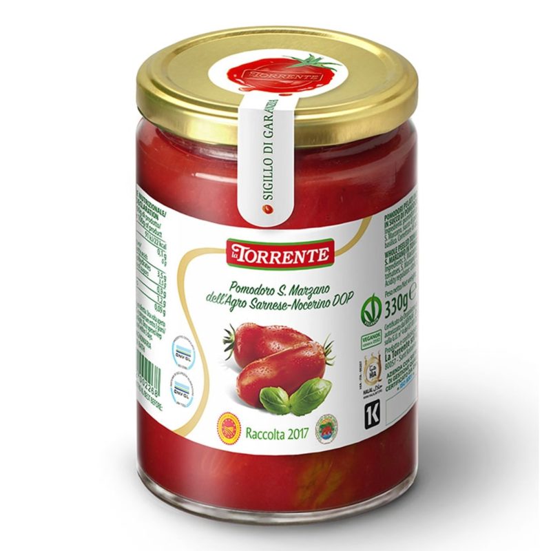 San Marzano DOP geschälte Tomaten mit Basilikum La Torrente 330g